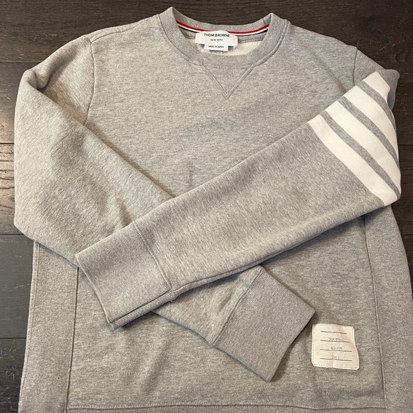 THOM BROWNE GREY COTTON STRIPED CREW NECK SWEATER SIZE 2 - Picture 5 of 15